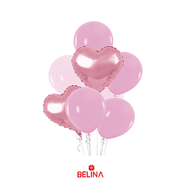 Set de globos metálicos con corazón rosa 8pcs