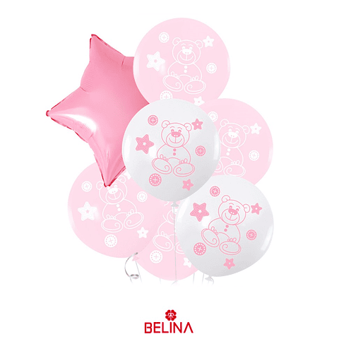 Set de globos con estampado de oso rosa 7pcs