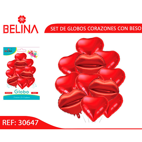 Set de globos corazón y beso 11pcs