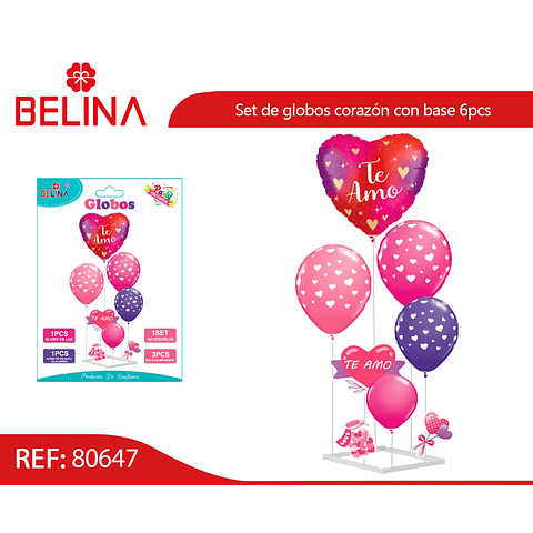 Set de globos corazón con base 6pcs