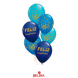 Set de globos de látex feliz cumpleaños  azul 6pcs