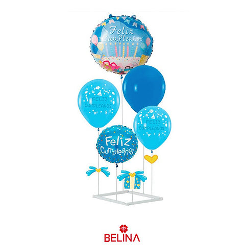 Set de globos feliz cumpleaños azul con base 6pcs