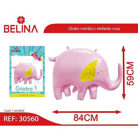 Globo metálico elefante rosa 59x84cm