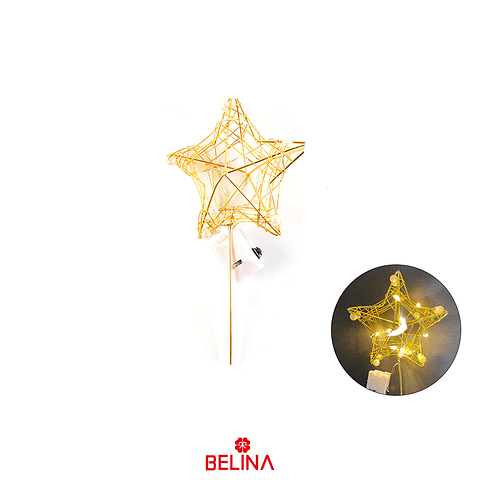 Topper de estrella dorada con luces 8x17cm