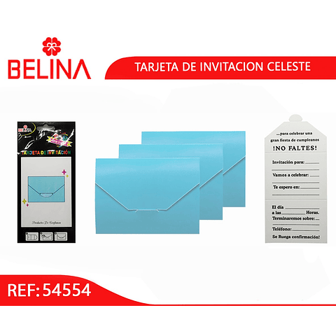 Tarjeta de invitacion celeste 6pcs 11x8cm