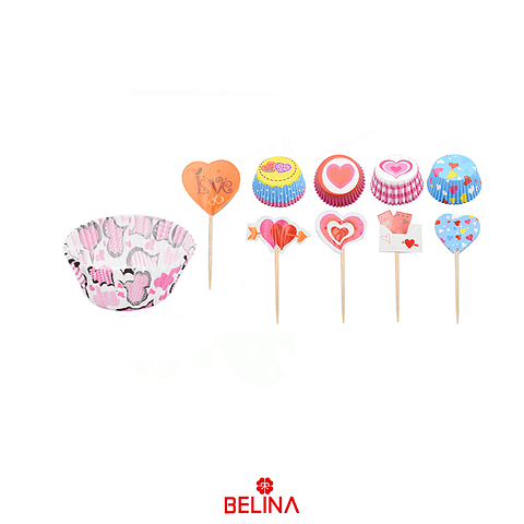 Set de toppers y capacillos de corazón 24pcs