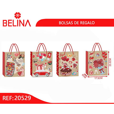 Bolsa de regalo san valentín 17x23x8cm Diseño aleatorio