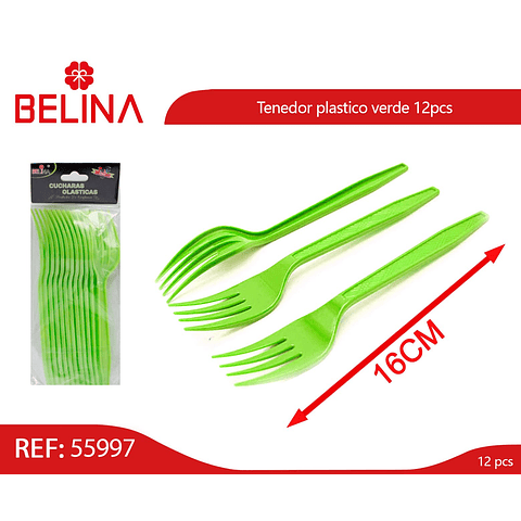 Tenedor plastico verde 12pcs