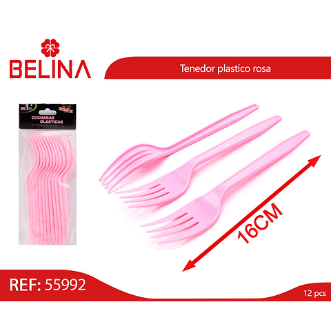Tenedor plastico rosa 12pcs