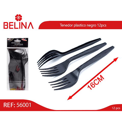 Tenedor plastico negro 12pcs