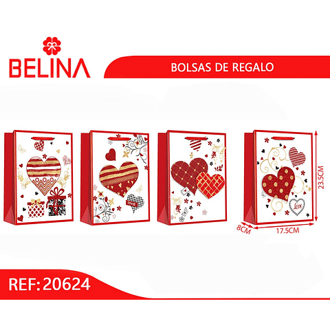 Bolsa de regalo corazón 3d 23x17x8cm Diseño aleatorio