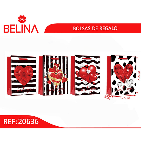 Bolsa de regalo corazón 3d 23x17x8cm Diseño aleatorio