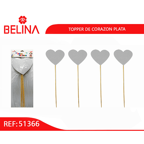 Topper de corazón plateado 37cm 6pcs