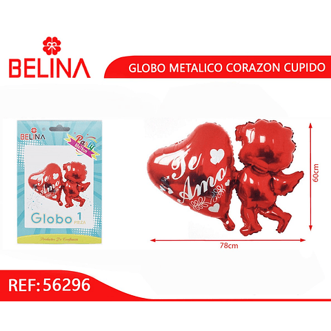 Globo metalico corazón/cupido rojo 60x78cm 1pcs