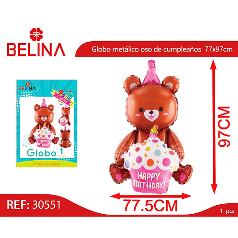 Globo metálico oso de cumpleaños  77x97cm