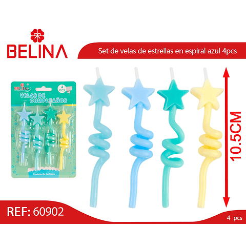 Set de velas de estrellas en espiral azul 4pcs