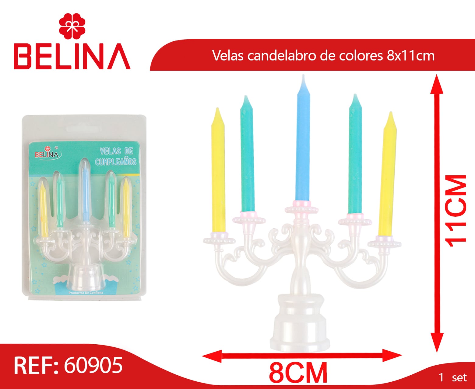 Velas candelabro de colores - Belina Cotillón