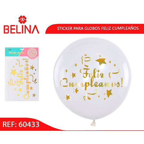 Sticker para globos feliz cumpleaños color dorado 2pcs