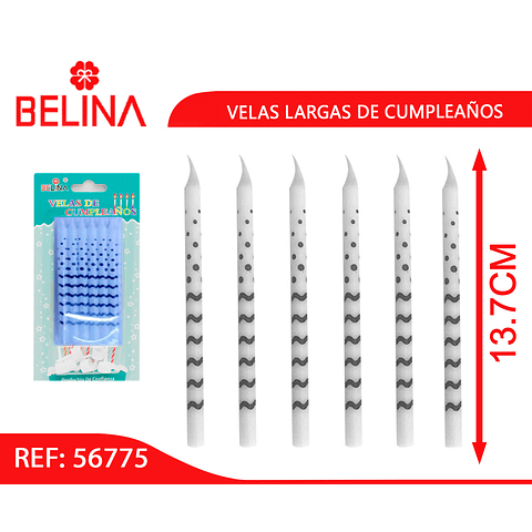 Velas de rayas y lunares en blanco y negro con soporte 6pcs