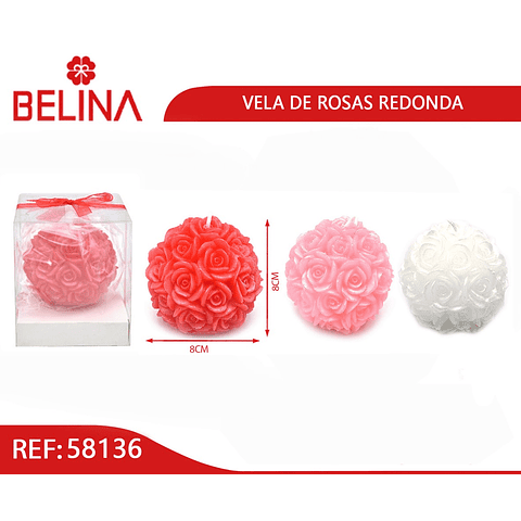 Vela de rosas redonda 8x8x10cm color aleatorio