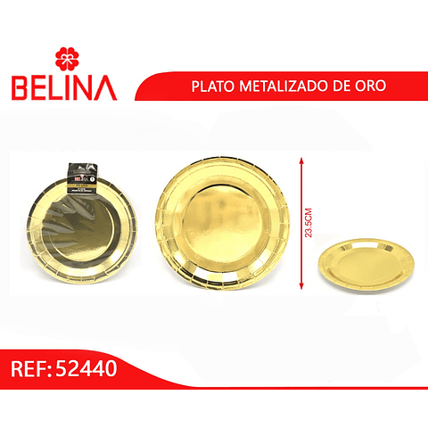 Plato metalizado oro 23cm 6pcs