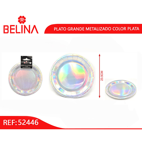 Plato grande metalizado plata 6pc 23cm