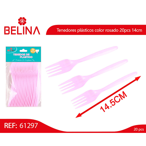 Tenedores plásticos color rosado 20pcs 14cm