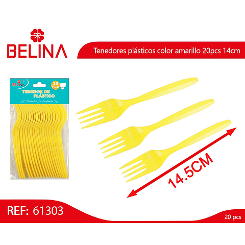 Tenedores plásticos color amarillo 20pcs 14cm