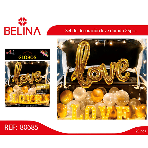 Set de globos decoración Love dorado 