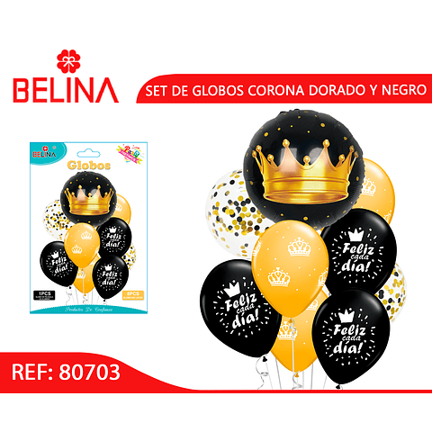 Set de globos corona negro y dorado 9pcs
