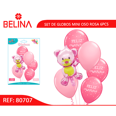 Set de globos mini oso rosa 6pcs