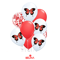 Set de globos mariposa roja y blanco 9pcs