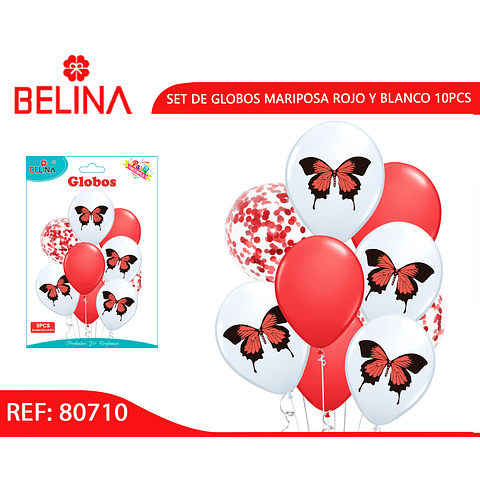 Set de globos mariposa roja y blanco 9pcs
