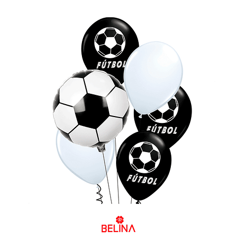 Set de globos futbol blanco y negro 6pcs