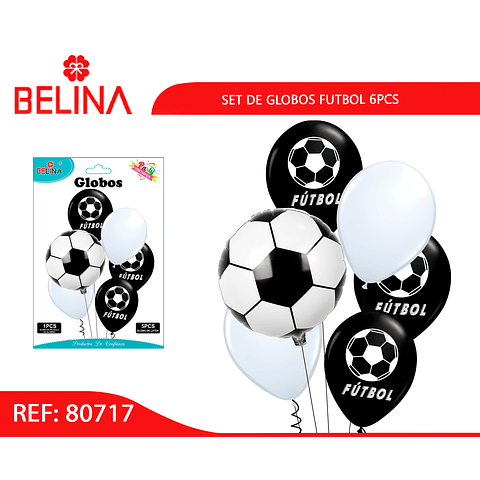 Set de globos futbol blanco y negro 6pcs