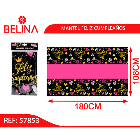 Mantel plástico feliz cumpleaños rosa 1pcs 108x180cm