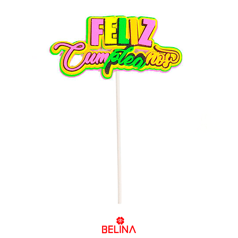 Topper feliz cumpleaños fluorescente 18cm