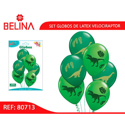 Set globos de látex dinosaurio verde 6pcs