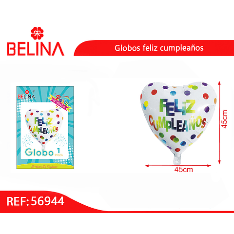 Globo metalizado corazón feliz cumpleaños 45 x 45cm