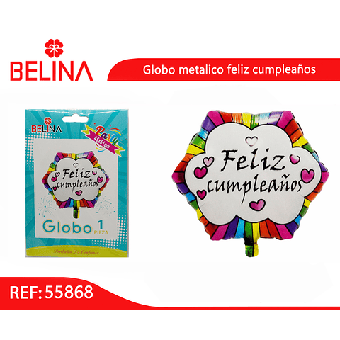 Globo metalico feliz cumpleaños hexagono 45cm