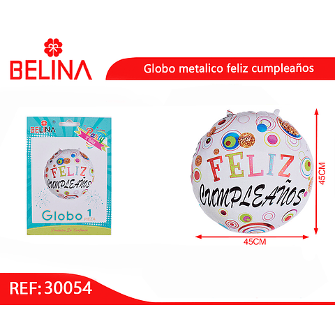 Globo metálico feliz cumpleaños blanco