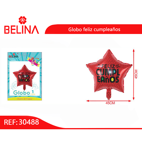  Globo metálico estrella roja  feliz cumpleaños 45cm