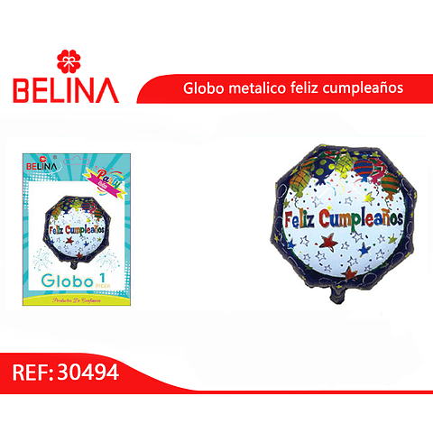 Globo metálico octogonal con feliz cumpleaños de 45cm