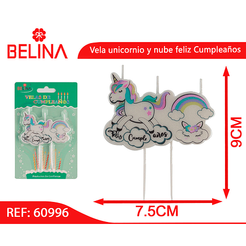 Vela unicornio y nube Feliz Cumpleaños 9cm – Belina Cotil...