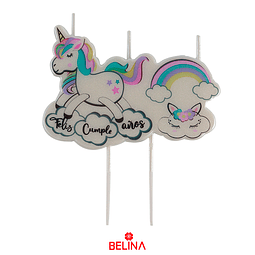 Vela unicornio y nube Feliz Cumpleaños 7.5cmx9cm