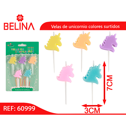 Velas de unicornio colores surtidos 3cmx7cm