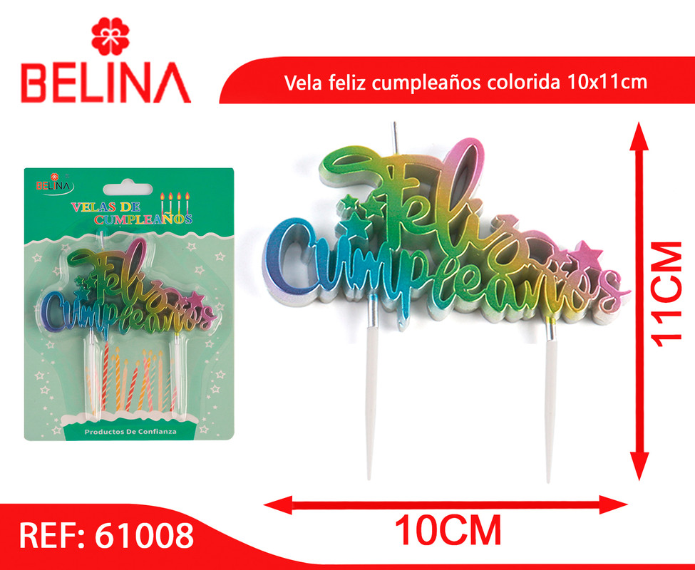 Vela feliz cumpleaños colorida 11cm – Belina Cotillon