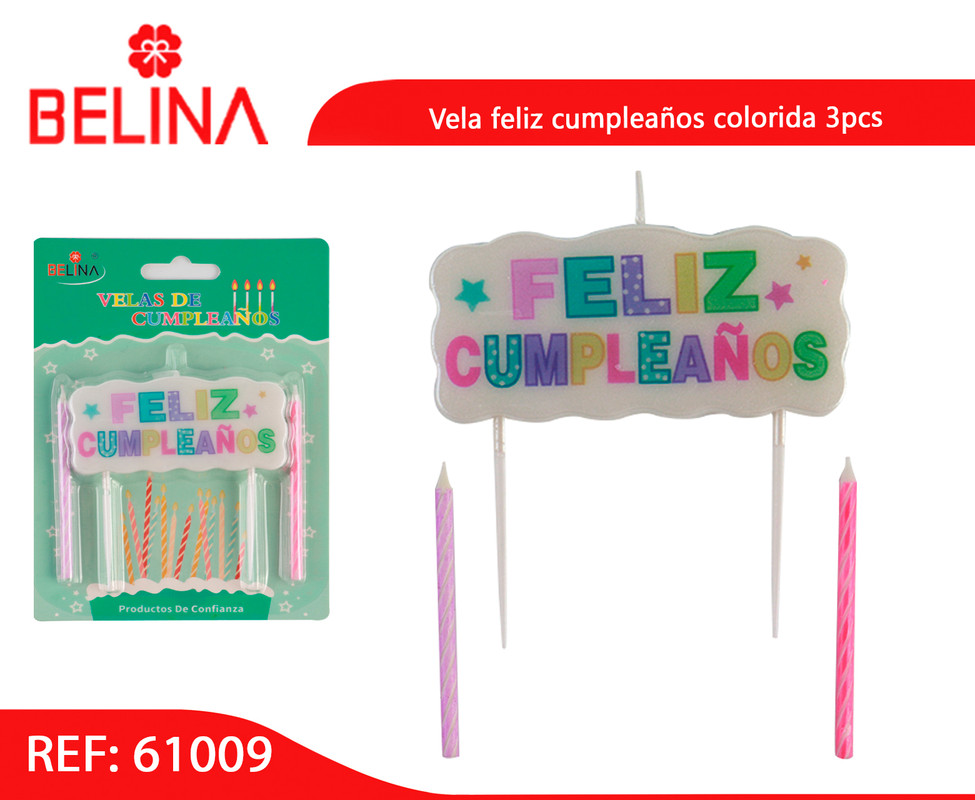 Vela feliz cumpleaños colorida 3pcs – Belina Cotillon