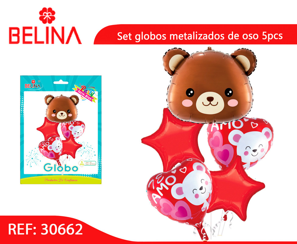Set globos metalizados de oso 5pcs – Belina Cotillon