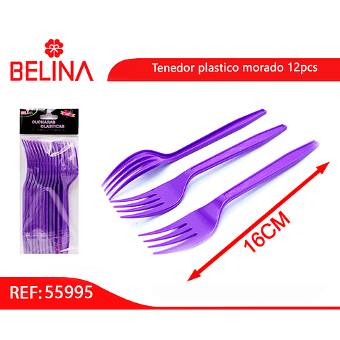 Tenedor plástico morado 12pcs